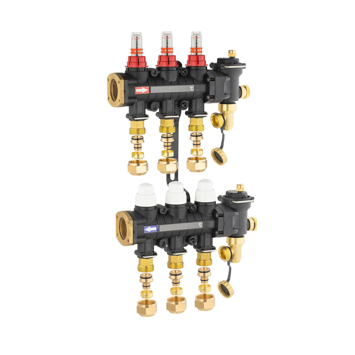 Collecteur plancher chauffant / rafraichissant 3 départs avec raccords eurocone