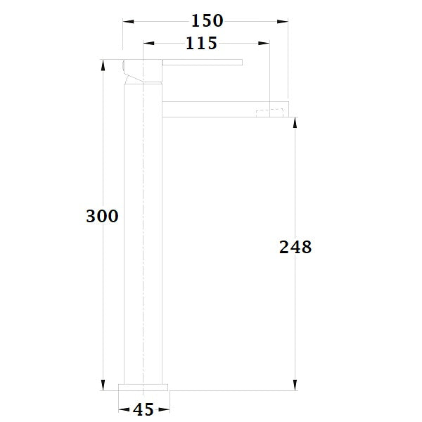 Mitigeur haut pour vasque à poser CUARTO dimensions