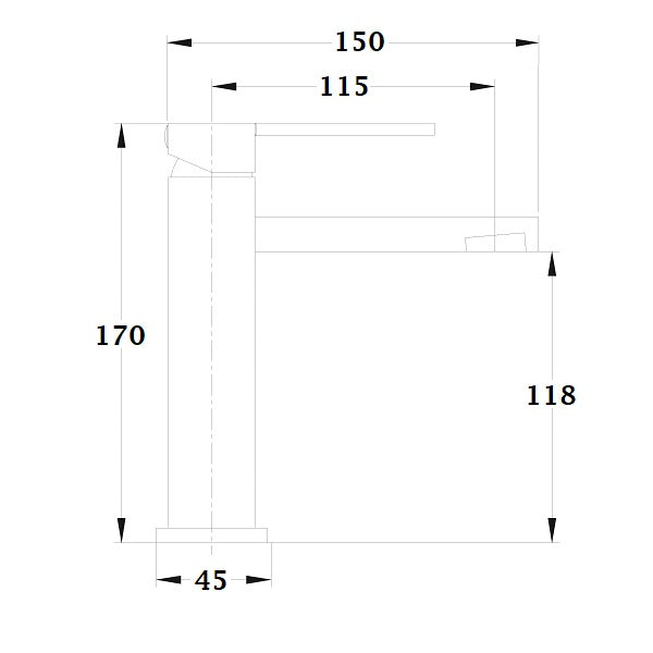 Robinet lavabo carré CUARTO dimensions