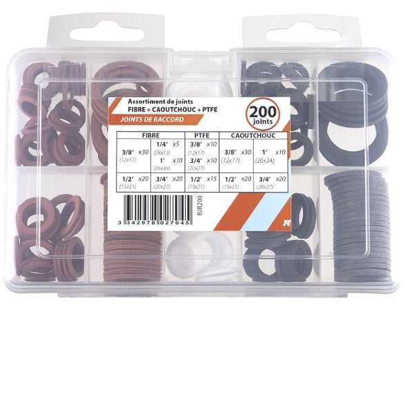 Coffret 200 Joints Caoutchouc / Fibre / PTFE