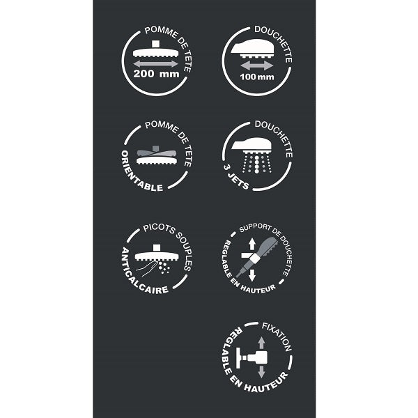 Colonne de douche LENA sans robinetterie schéma jets