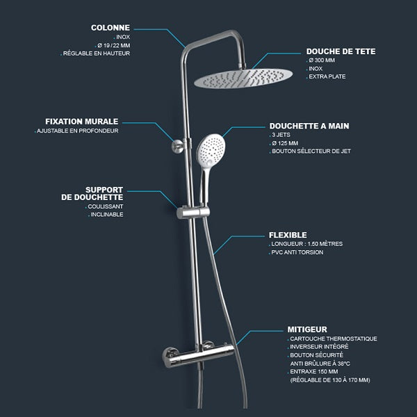 Colonne de douche tête plate PALOMA schéma