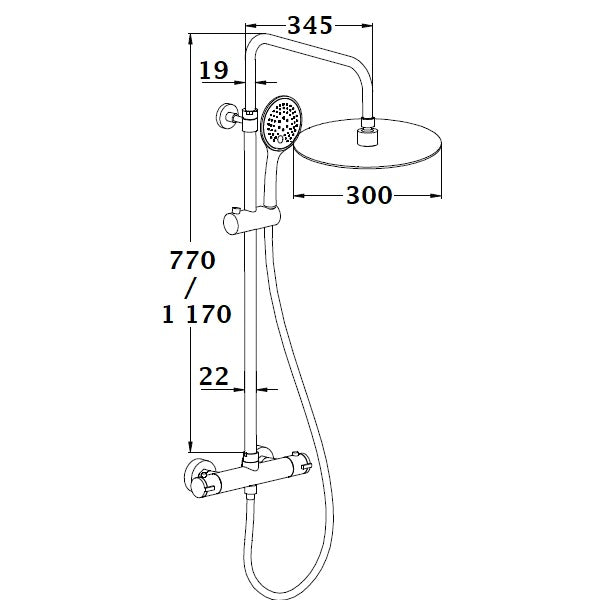 Colonne de douche tête plate PALOMA dimensions