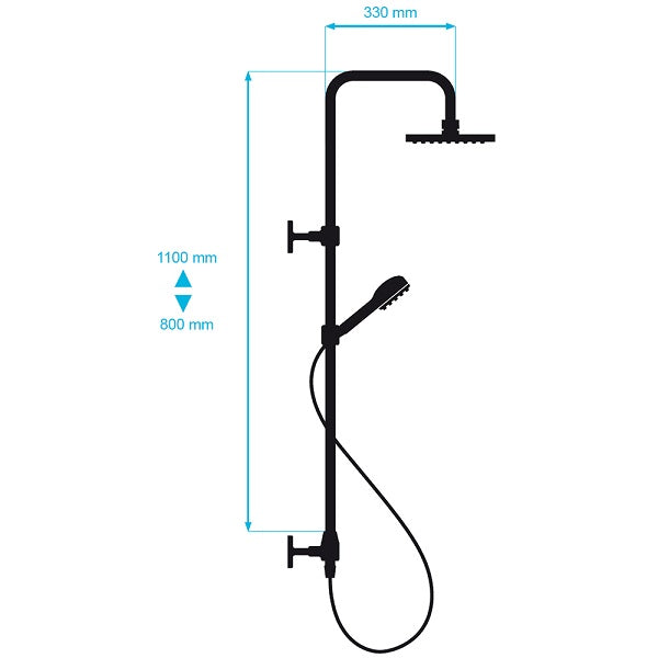Colonne de Douche Noire DERVENN dimensions