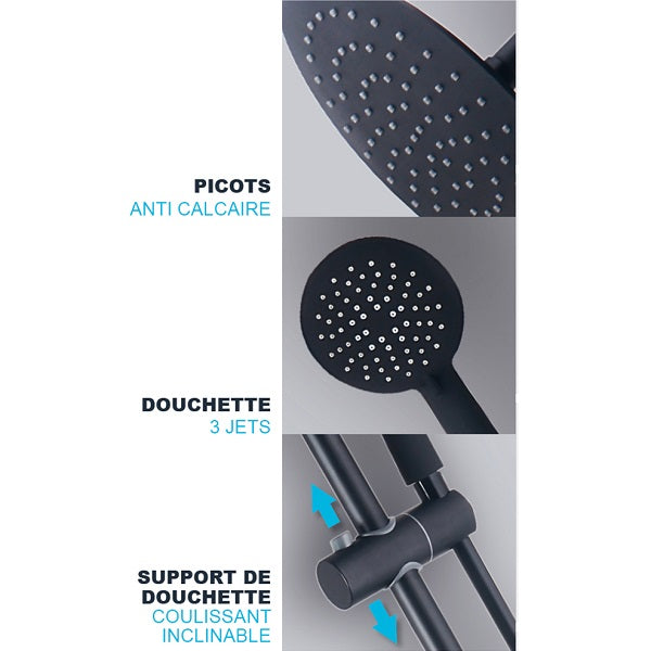 Colonne de Douche Noire DERVENN schéma douchette