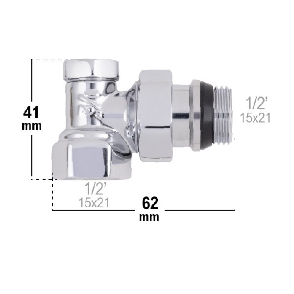 Dimensions Coude de Réglage Chrome pour Radiateur