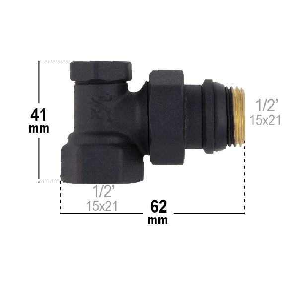 Dimensions Coude de Réglage Noir pour Radiateur