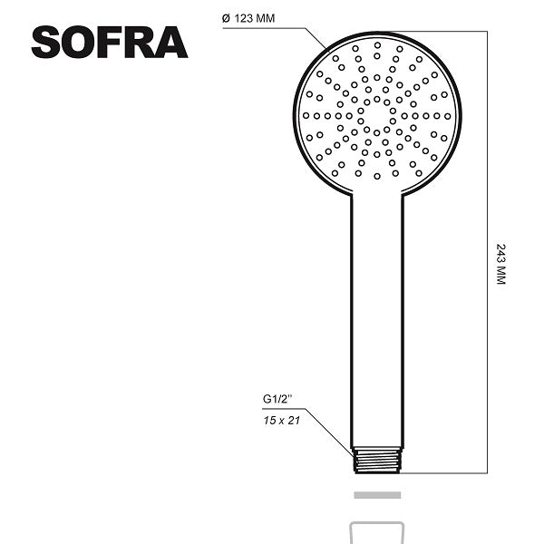 Douchette 3 jets avec bouton selecteur chromée blanche SOFRA dimensions