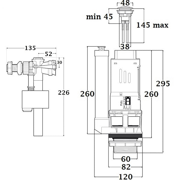 Ensemble chasse d'eau double poussoir dimensions
