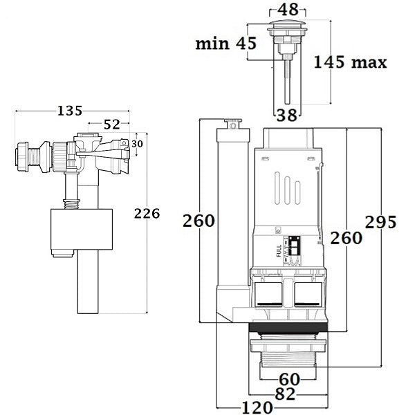 Ensemble Mécanisme Toilette dimensions