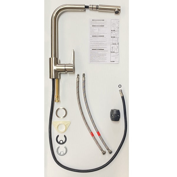 Mitigeur Cuisine Inox Brossé haut à Douchette Gange décomposition