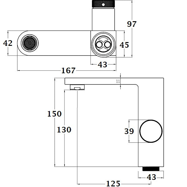 Mitigeur de lavabo noir MERIDA dimensions