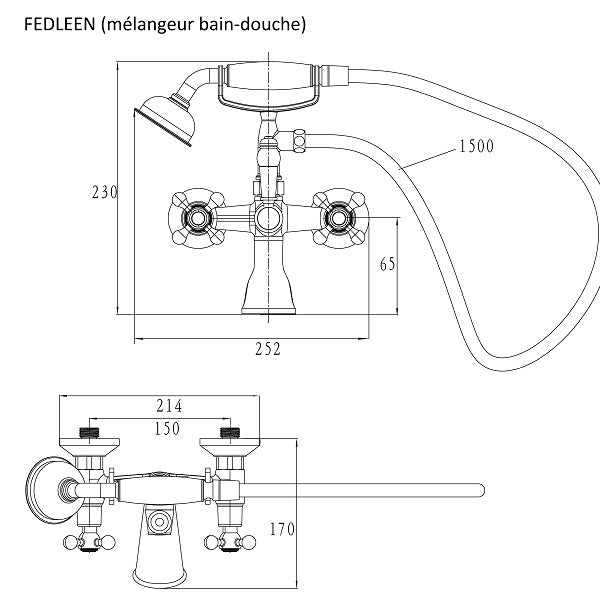 Mélangeur de baignoire FEDLEEN dimensions