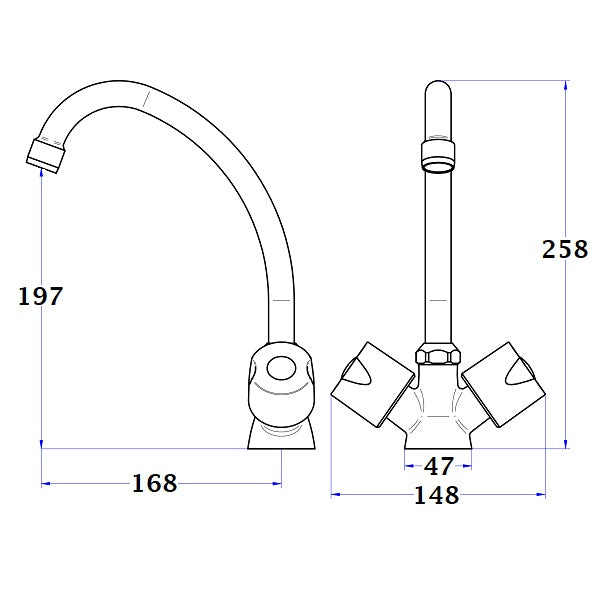 Mélangeur évier NF ANIA chromé dimensions