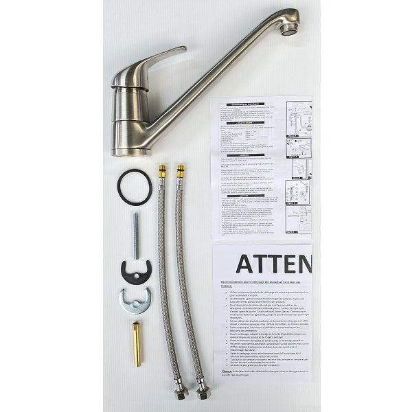 Mitigeur de cuisine bec fondu FANGO inox brossé décomposition