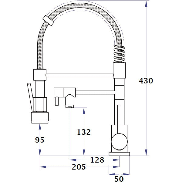 Mitigeur évier chef double sortie OASIS inox brossé dimensions