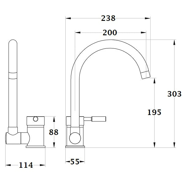 Mitigeur évier à bec basculant TAMISE dimensions