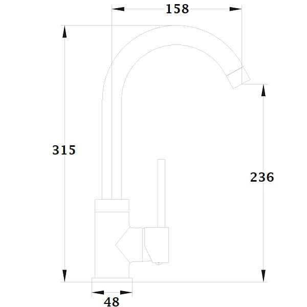 Mitigeur évier haut CORDOBA dimensions
