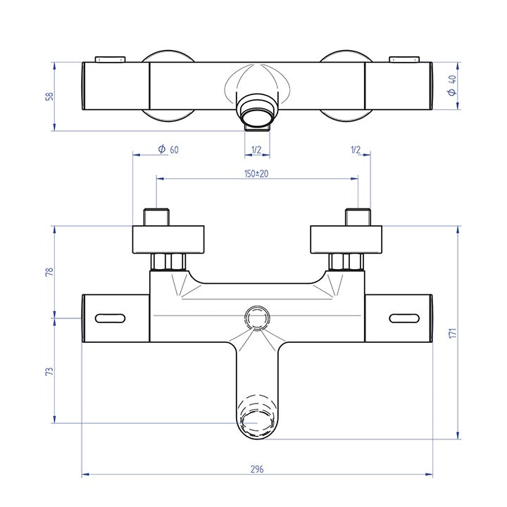 Mitigeur thermostatique NF de baignoire LINEATHERM dimensions