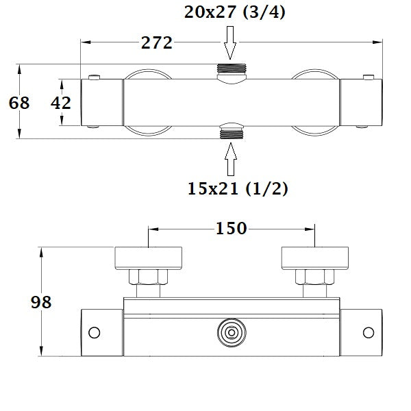 Mitigeur thermostatique de colonne de douche BOLEA dimensions