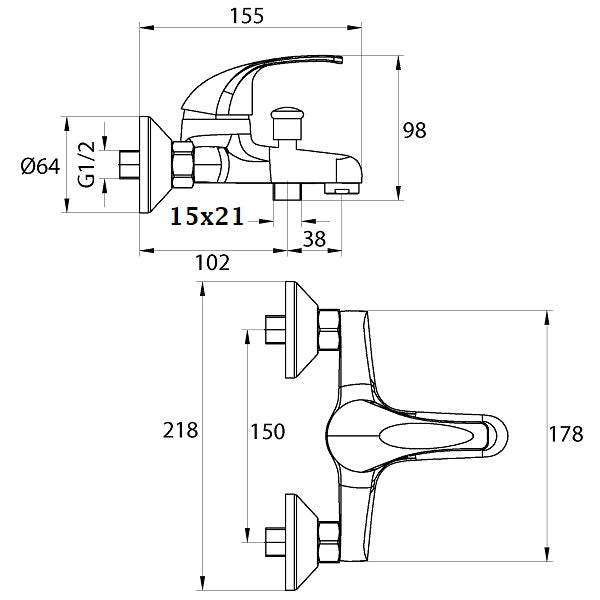 Mitigeur de bain-douche POLA dimensions