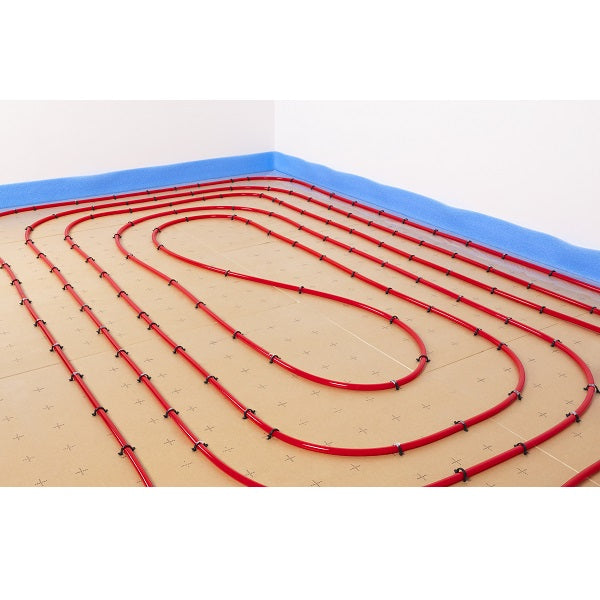 Plancher chauffant avec dalles, tubes PER et agrafes