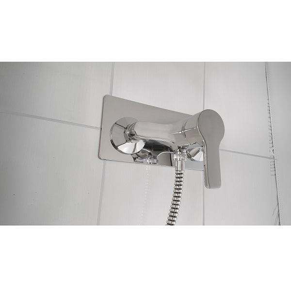 Plaque de finition chromée pour raccordement douche installé