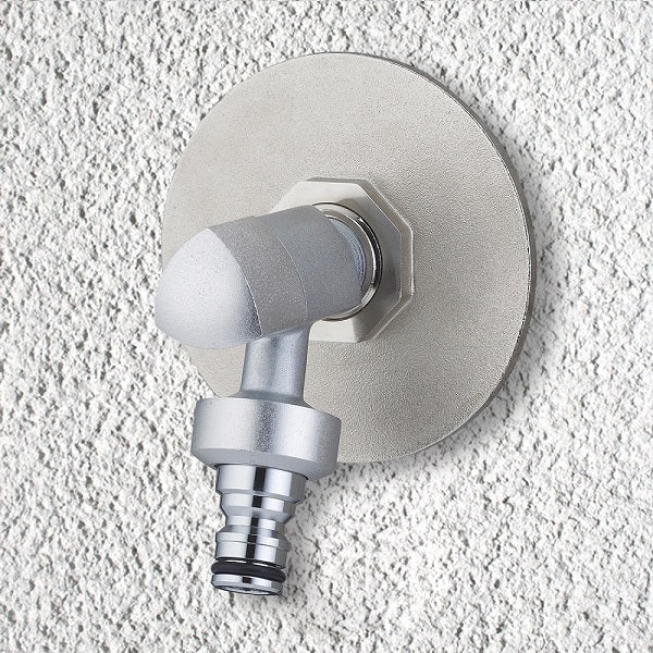 Platine Robinet de Jardin Laiton Nickelé installé