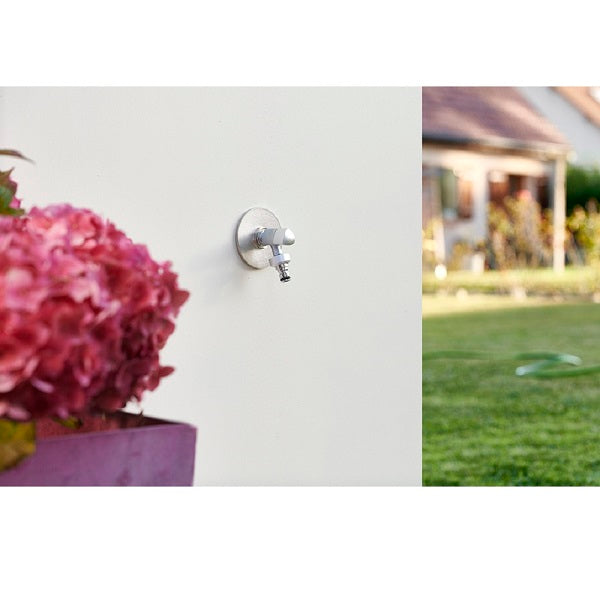 Platine Robinet de Jardin Laiton Nickelé installé