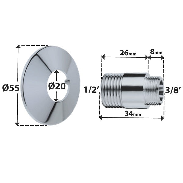 Raccord de WC / lavabo pour platine sécable dimensions