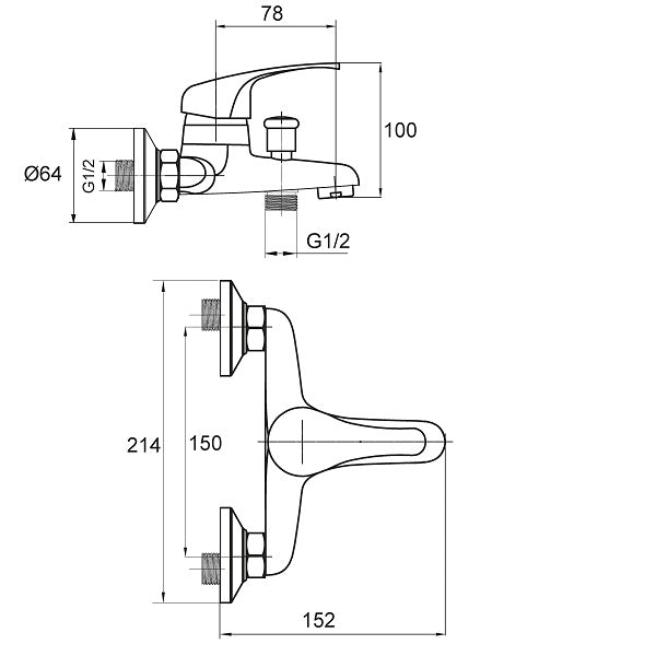 Mitigeur de bain-douche SIESTA dimensions