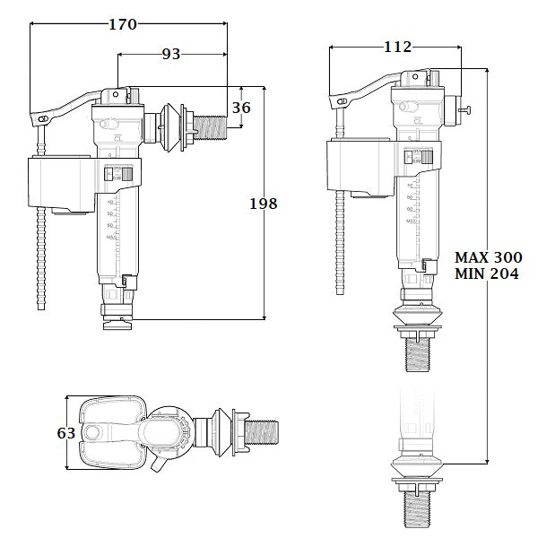 Robinet flotteur WC vertical ou latéral dimensions