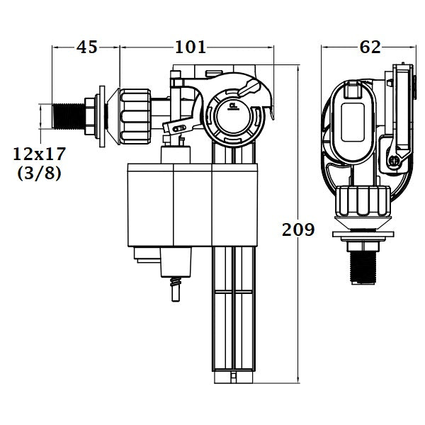 Robinet flotteur NF dimensions
