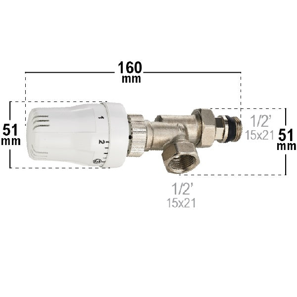 Dimension Robinet Thermostatique Equerre Inversé de Radiateur