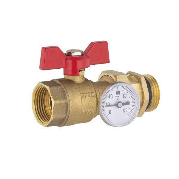 Vanne droite manette rouge pour collecteur plancher chauffant