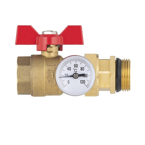 Vanne droite manette rouge pour collecteur plancher chauffant