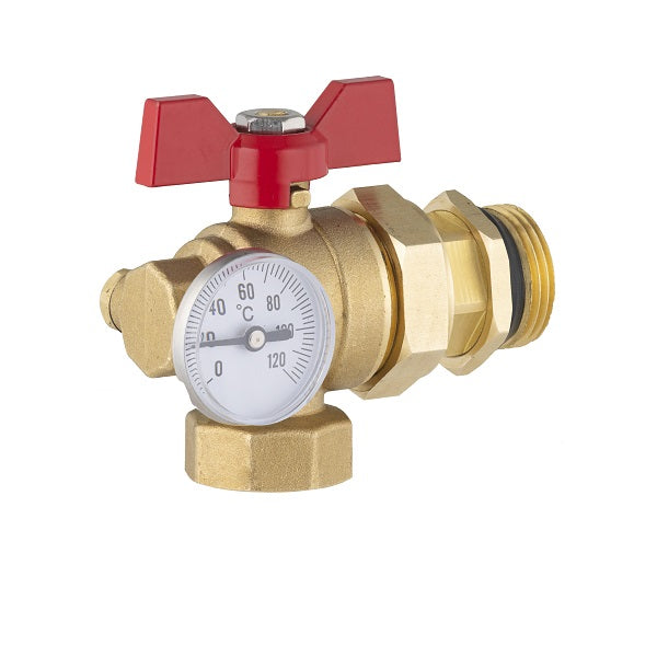 Vanne équerre manette rouge pour collecteur plancher chauffant