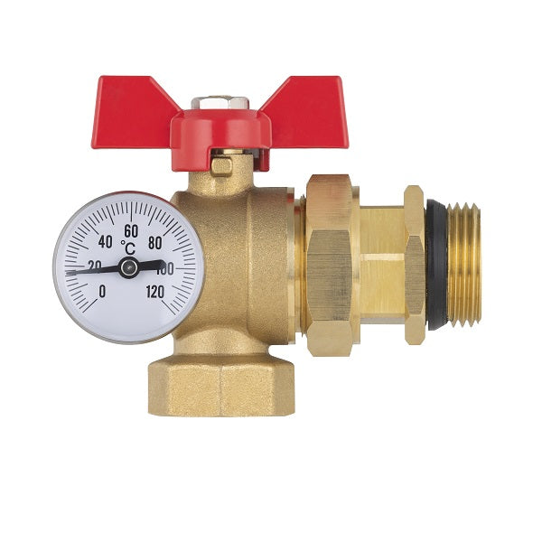 Vanne équerre manette rouge pour collecteur plancher chauffant