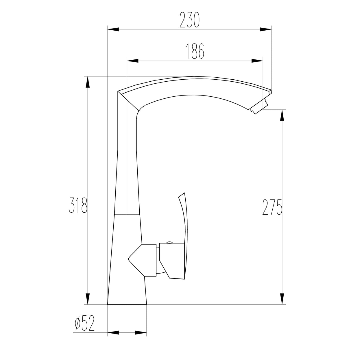 Mitigeur Évier NATAM Noir Mat dimensions
