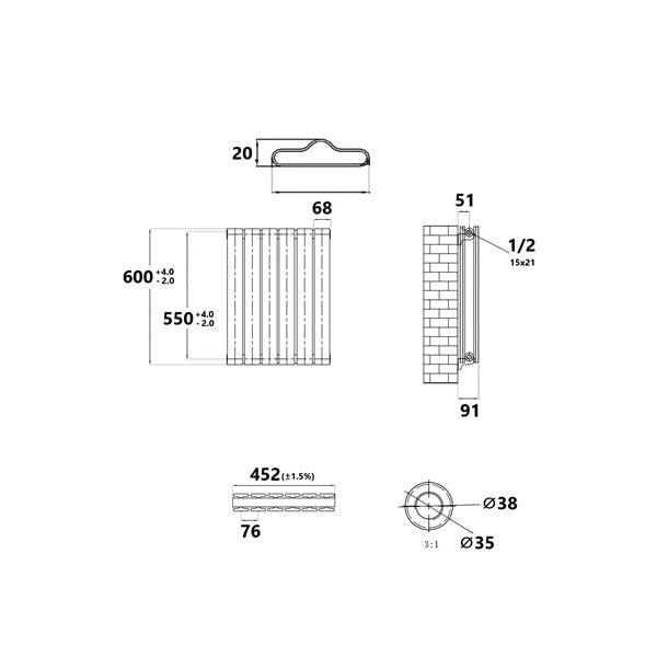 Radiateur horizontal double blanc NYTIA