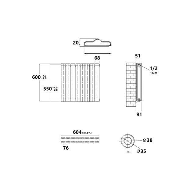 Radiateur horizontal double blanc NYTIA