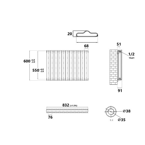 Radiateur horizontal double blanc NYTIA