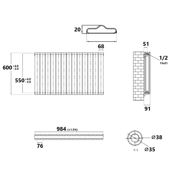 Radiateur horizontal double blanc NYTIA