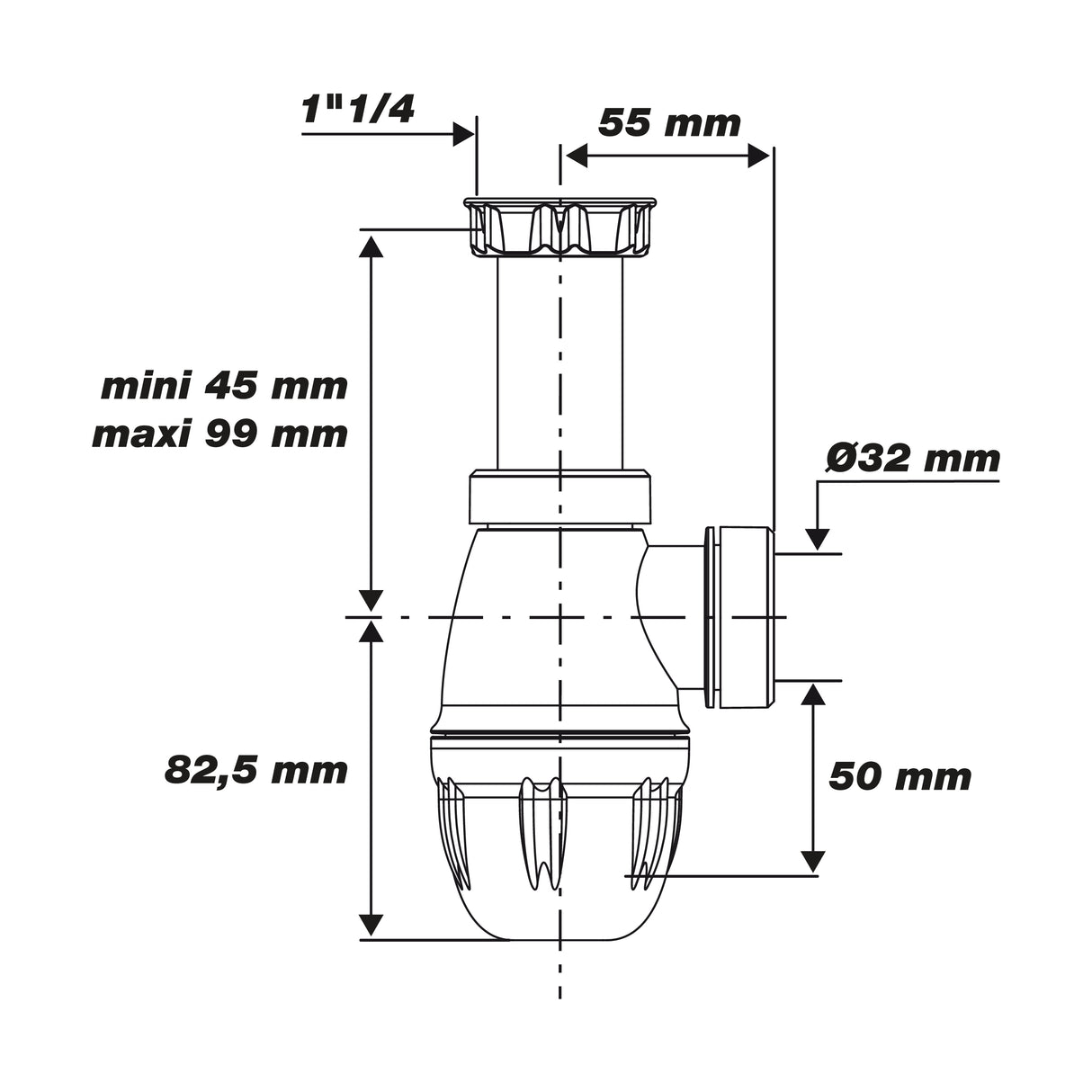 Siphon de lavabo NF montage facile dimensions