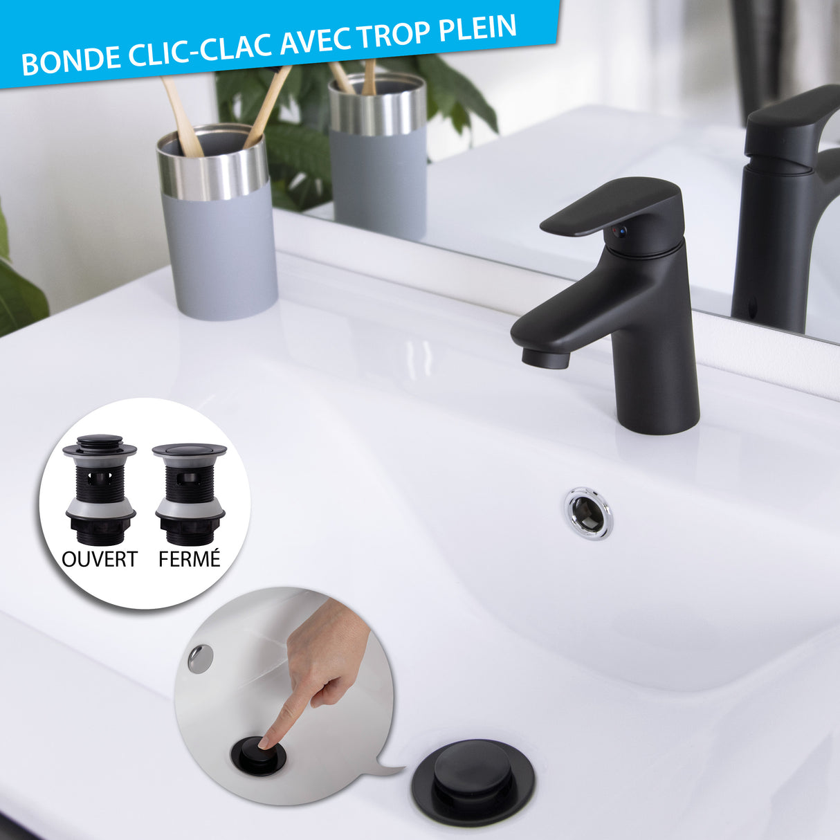 Bonde lavabo clic clac S/T noir mat 38TP0163I Promodar là où on se ressource