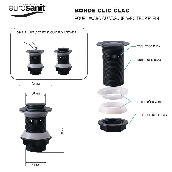 Eurosanit  Bonde lavabo clic clac –