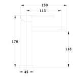 Robinet lavabo carré CUARTO dimensions