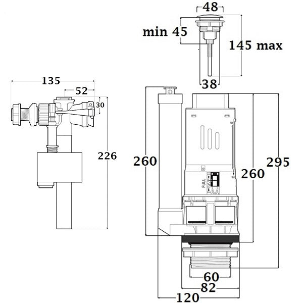 Kit mecanisme chasse d'eau bouton poussoir chasse double volume Robinet  flotteur