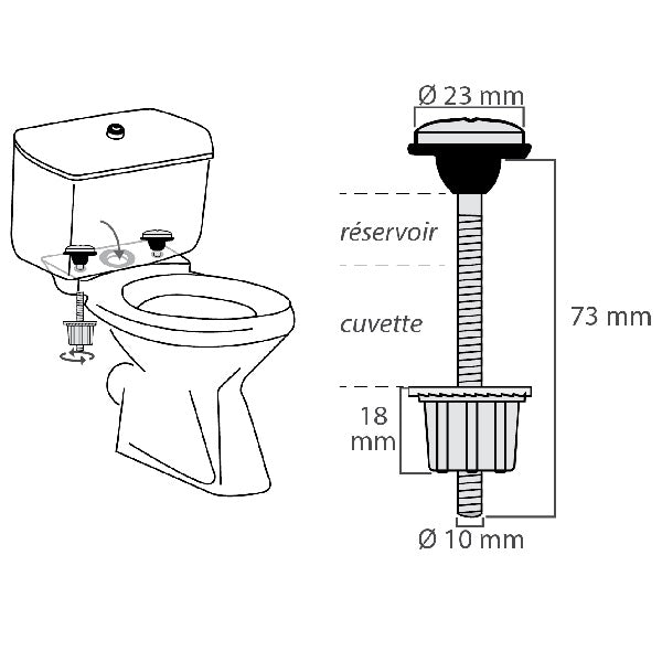 Fixation cuvette / reservoir wc