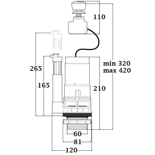 Mécanisme WC à câble 3/6 litres dimensions